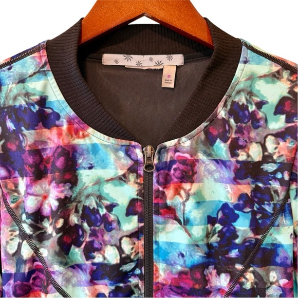 Athleta Floral Multicolor Fade Bombastic Bomber Zip Jacket Like New M - Picture 4 of 12
